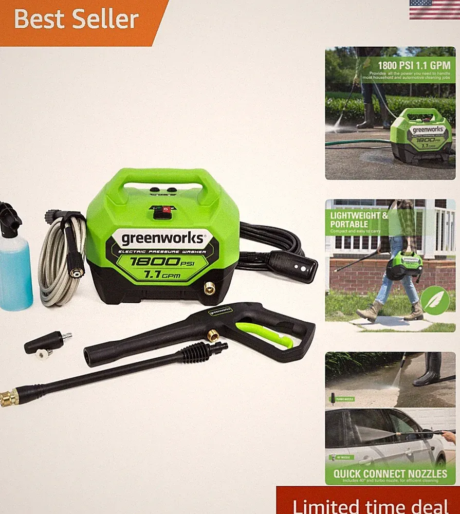 Versatile Greenworks 1800 PSI Pressure Washer - Includes Quick Connect Nozzles