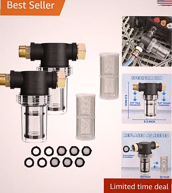 Versatile Inline Sediment Filter Set for Pressure Washer & Garden Hose, 80 PSI