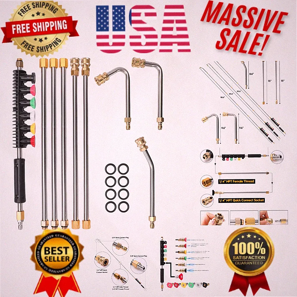 Versatile Pressure Washer Lance Set - 9 Extension Wands with 6 Curve Nozzle Tips