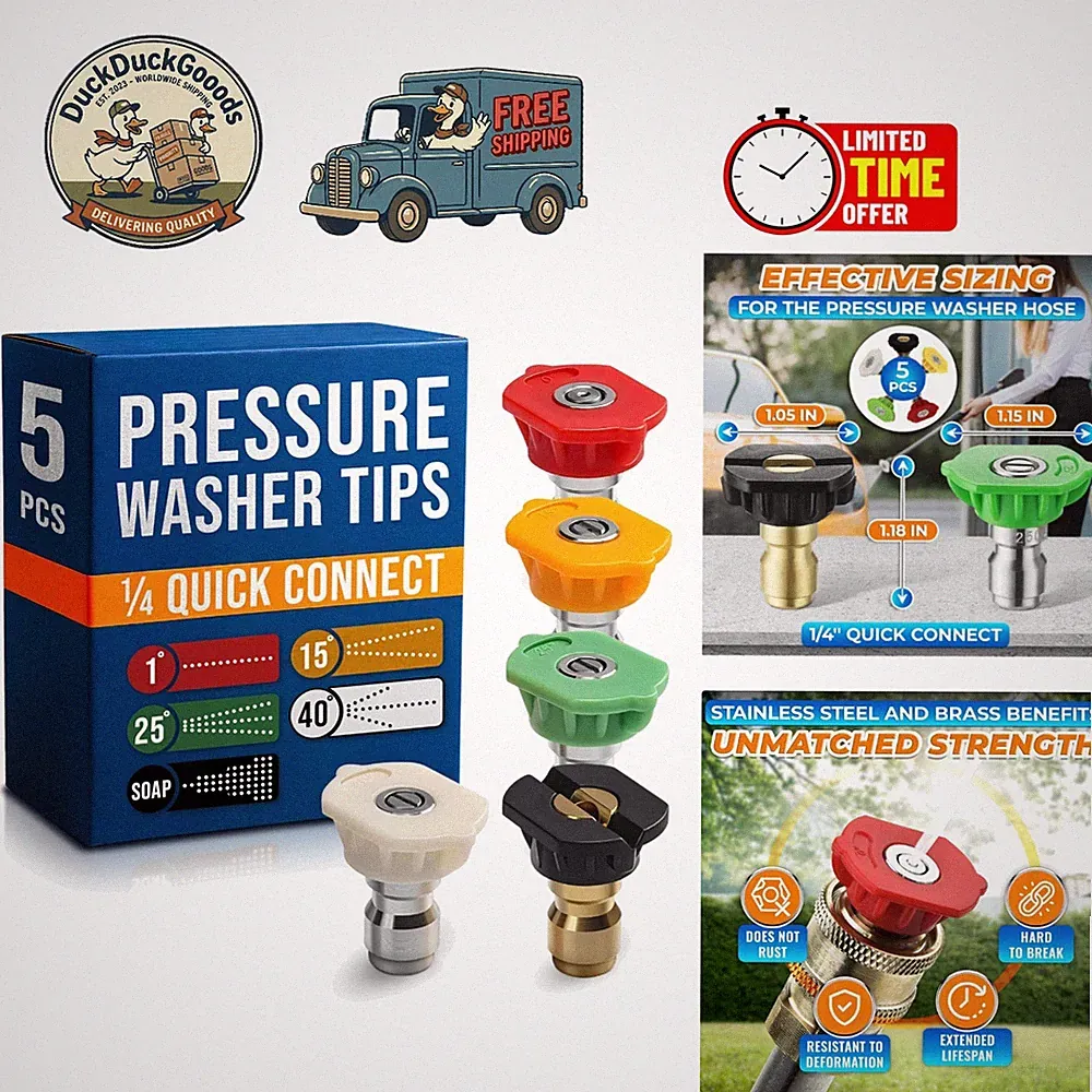 Versatile Pressure Washer Tips Set of 5 - Rust-Proof, High Pressure Compatible