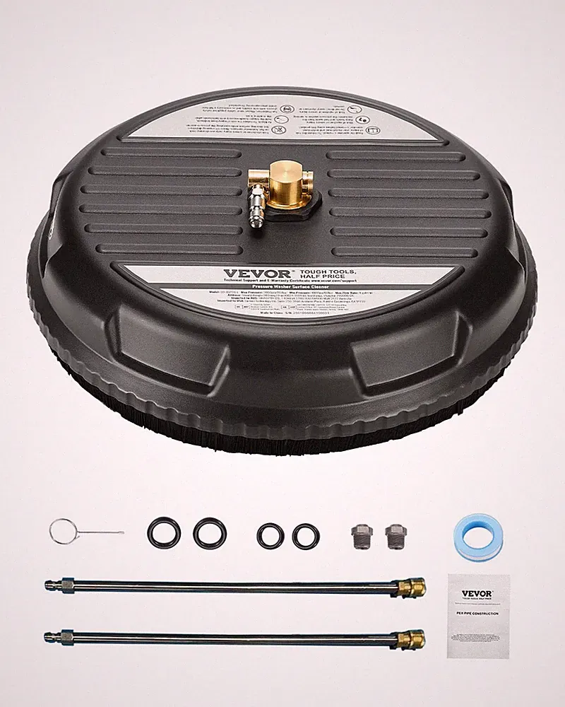 VEVOR 15" Pressure Washer Surface Cleaner 4000 Max PSI Plastic 2 Extended Wands