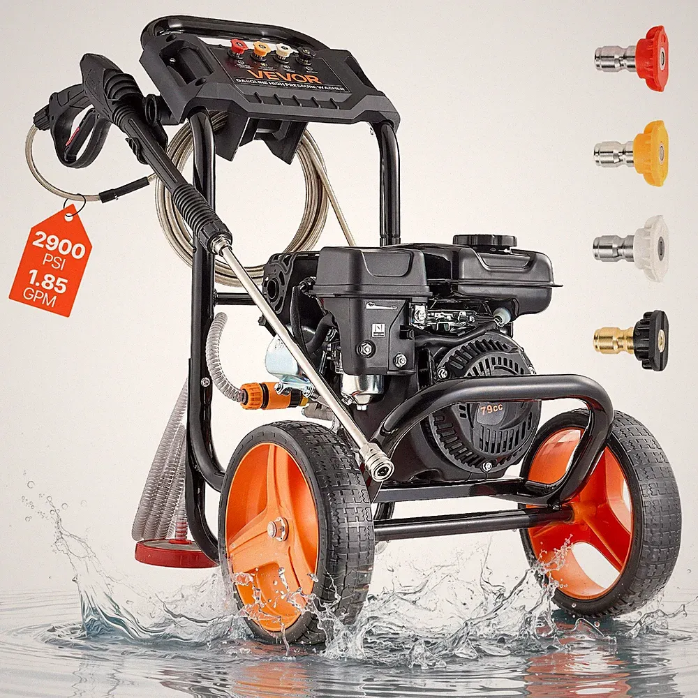 VEVOR 2900 PSI Gas Pressure Washer 1.85 GPM Gas Powered Washer with 4 Nozzles