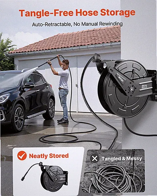 VEVOR 50 FT Pressure Washer Hose Reel, 4000 PSI, Retractable, Wall Mount