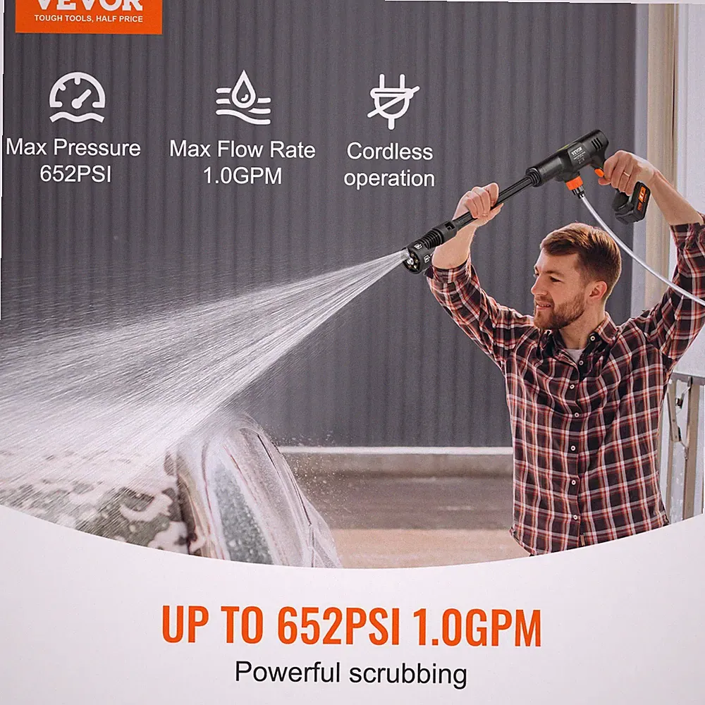 VEVOR Cordless Pressure Washer, 652-PSI 1.0 GPM Portable Power Cleaner, Handheld