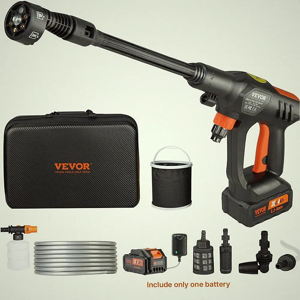 VEVOR CORDLESS PRESSURE WASHER, 652-PSI 1.1 GPM PORTABLE - BLACK/ORANGE