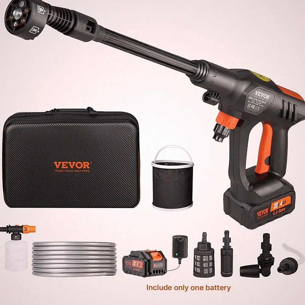 VEVOR CORDLESS PRESSURE WASHER, 652-PSI 1.1 GPM PORTABLE - BLACK/ORANGE