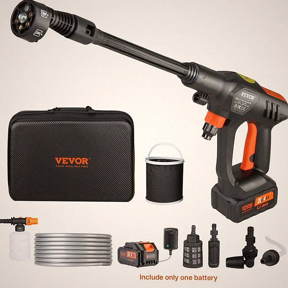 VEVOR CORDLESS PRESSURE WASHER, 652-PSI 1.1 GPM PORTABLE - BLACK/ORANGE