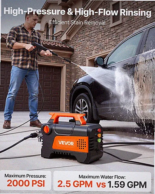 VEVOR Electric Pressure Washer, 1958 Max PSI 2.5 Max GPM, Portable Power Washer