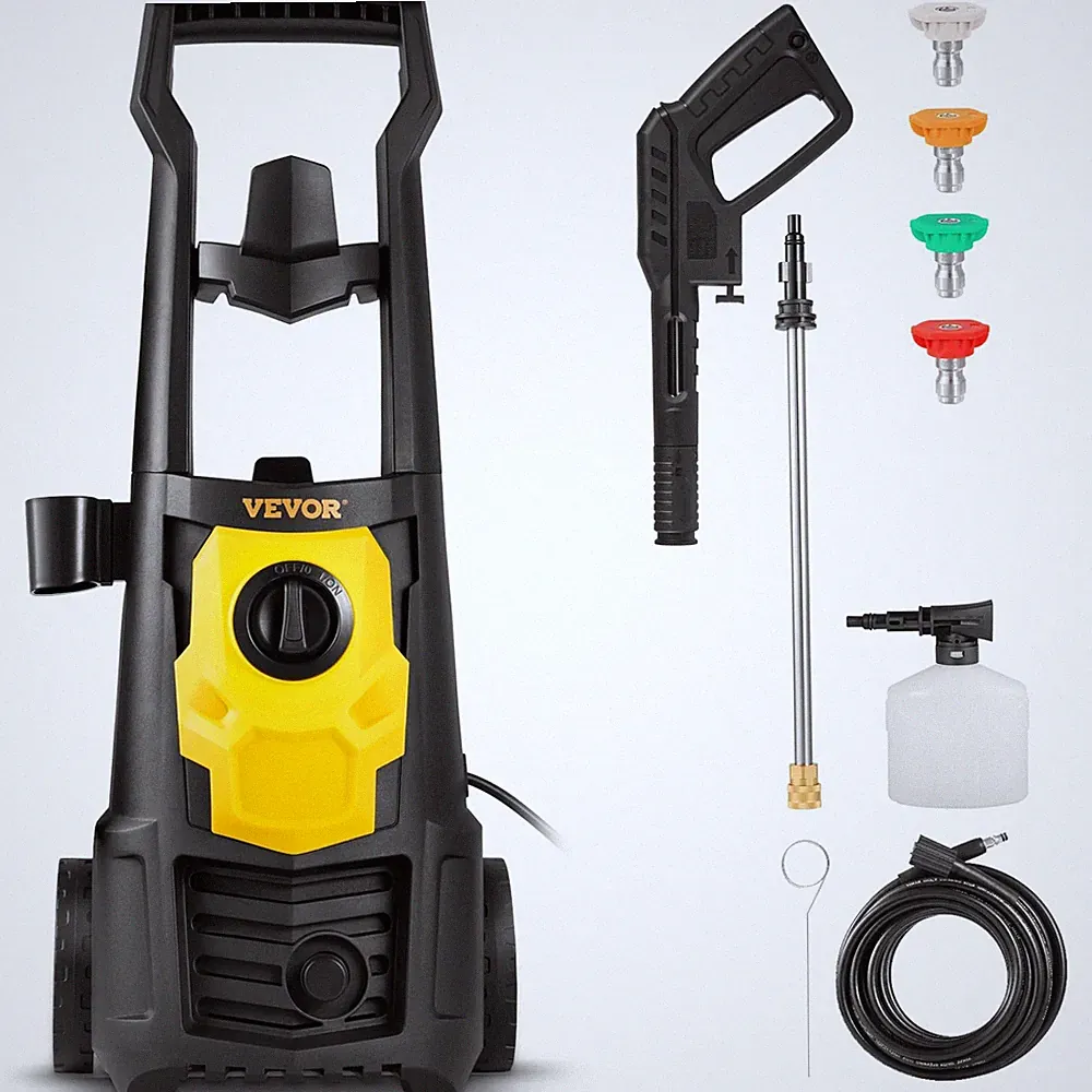 VEVOR ELECTRIC PRESSURE WASHER, 2000 PSI 1.76 GPM, HOSE, FOAM CANNON - BLACK