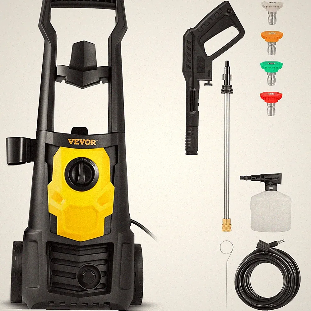 VEVOR ELECTRIC PRESSURE WASHER, 2000 PSI 1.76 GPM, HOSE, FOAM CANNON - BLACK