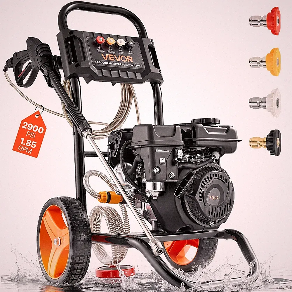 VEVOR Gas Pressure Washer 2900PSI 1.85GPM Aluminum Pump Powered Washer 4 Nozzles