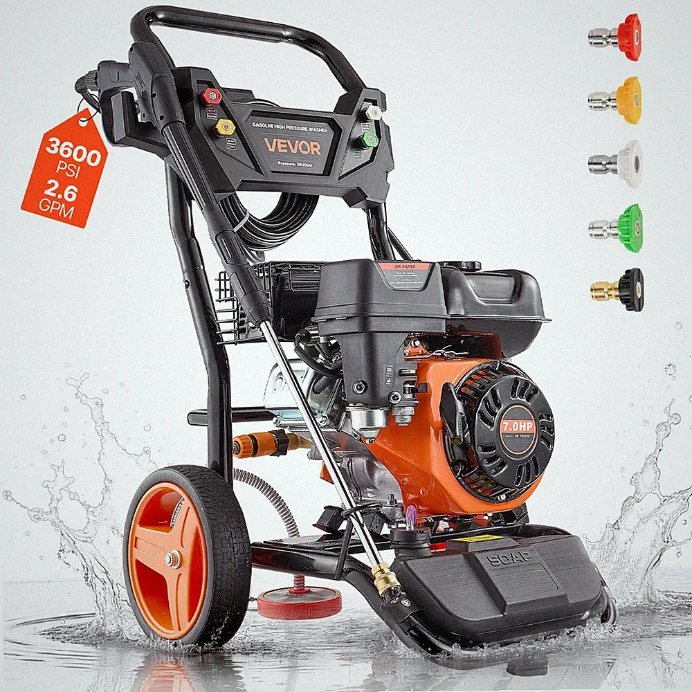 VEVOR Gas Pressure Washer 3600 PSI 2.6 GPM Copper Pump 5 Nozzles for Cars