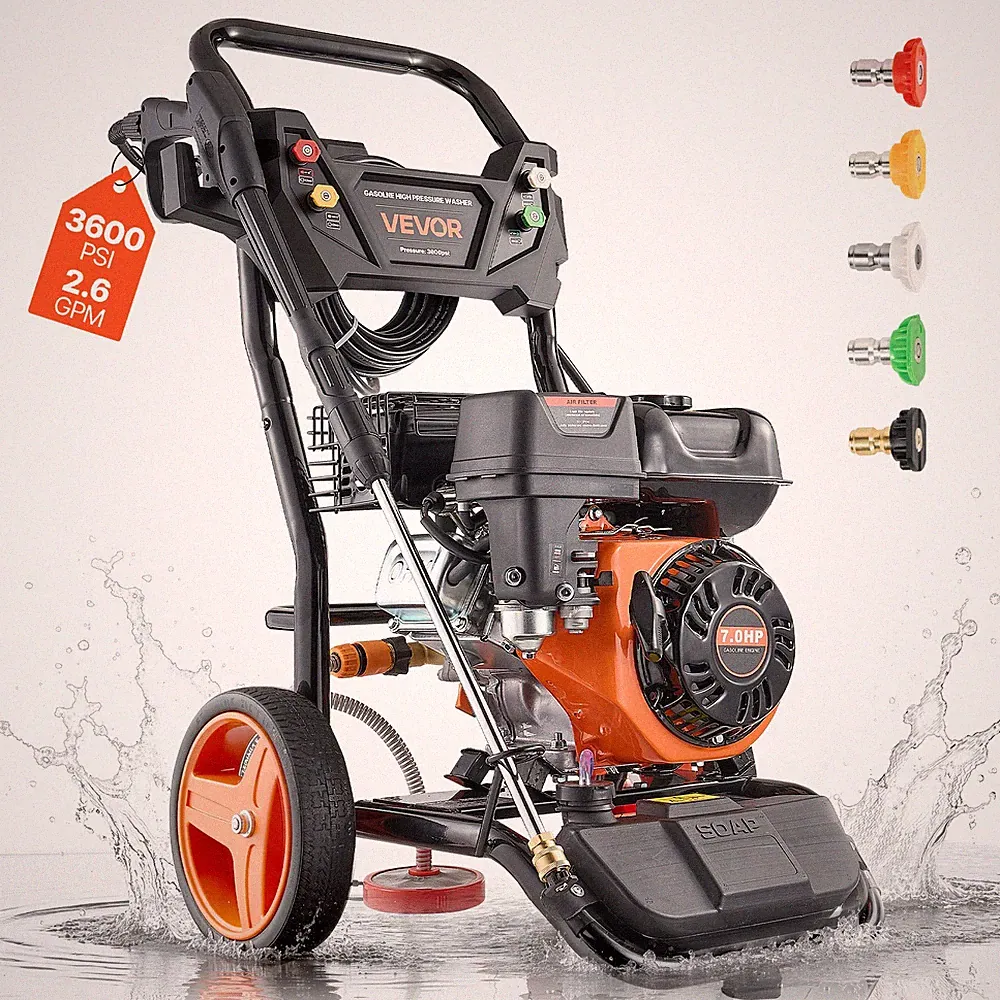 VEVOR Gas Pressure Washer 3600 PSI 2.6 GPM Copper Pump 5 Nozzles for Cars