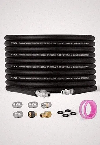 VEVOR Pressure Washer Hose, 100FT, 1/4 Hose Hydraulic Hose 4200 PSI