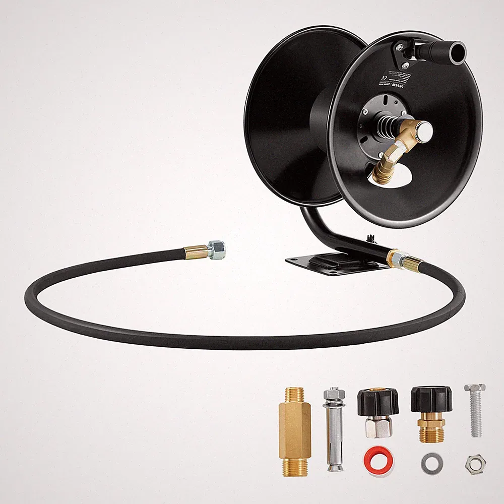 VEVOR Pressure Washer Hose Reel 50 ft x 3/8 inch Steel Wall Floor Mount 4000PSI
