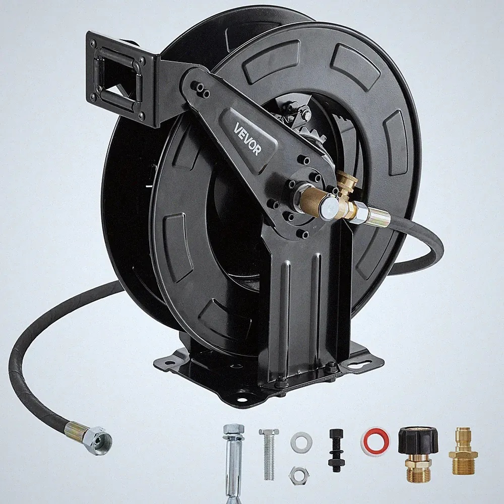 VEVOR Pressure Washer Hose Reel 50ft x 3/8in Retractable 4000PSI Auto-Rewinding