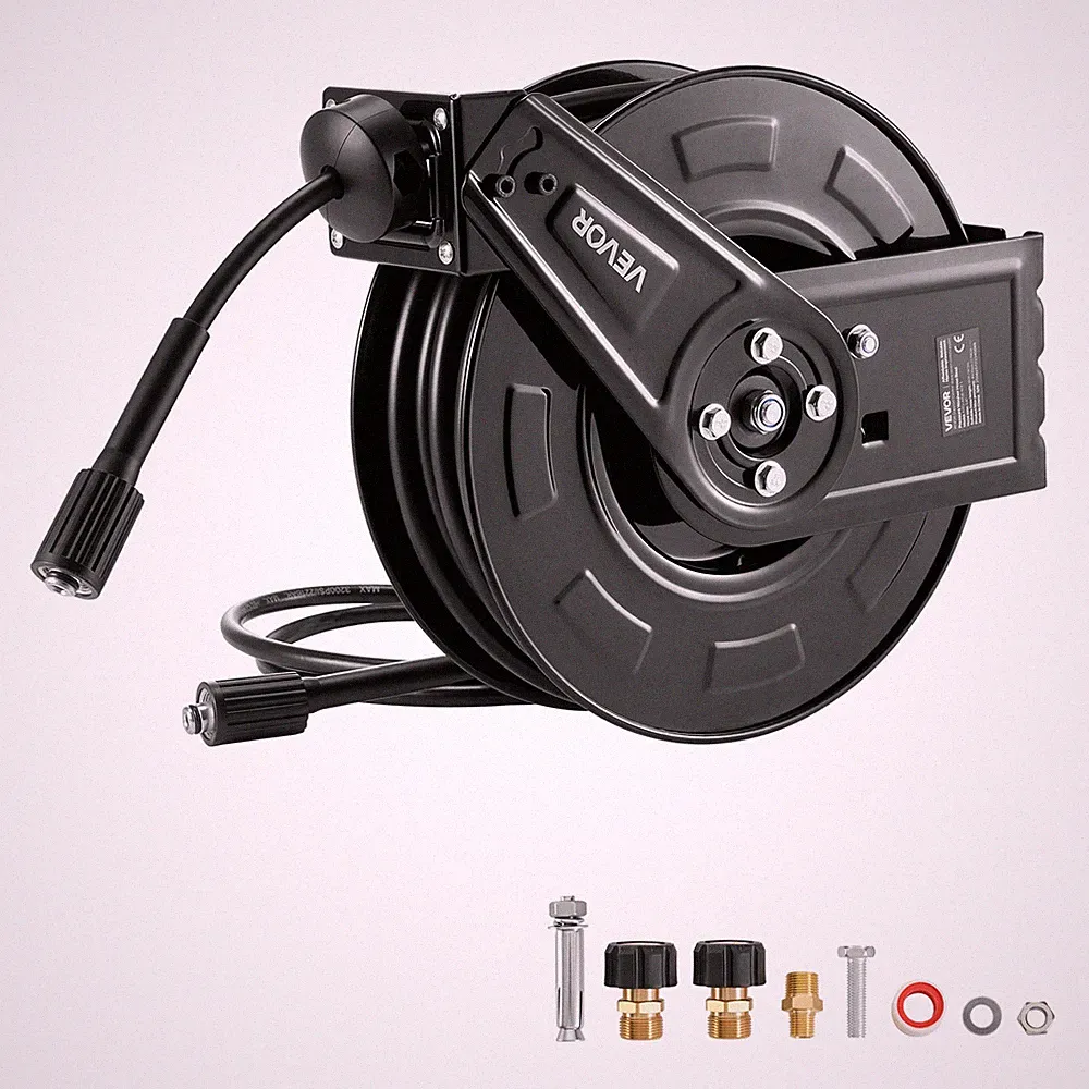 VEVOR Pressure Washer Hose Reel 60ft x 1/4in Retractable 4000PSI Auto-Rewinding