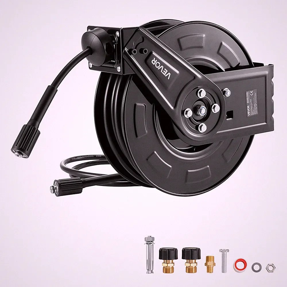 VEVOR Pressure Washer Hose Reel 60ft x 1/4in Retractable 4000PSI Auto-Rewinding