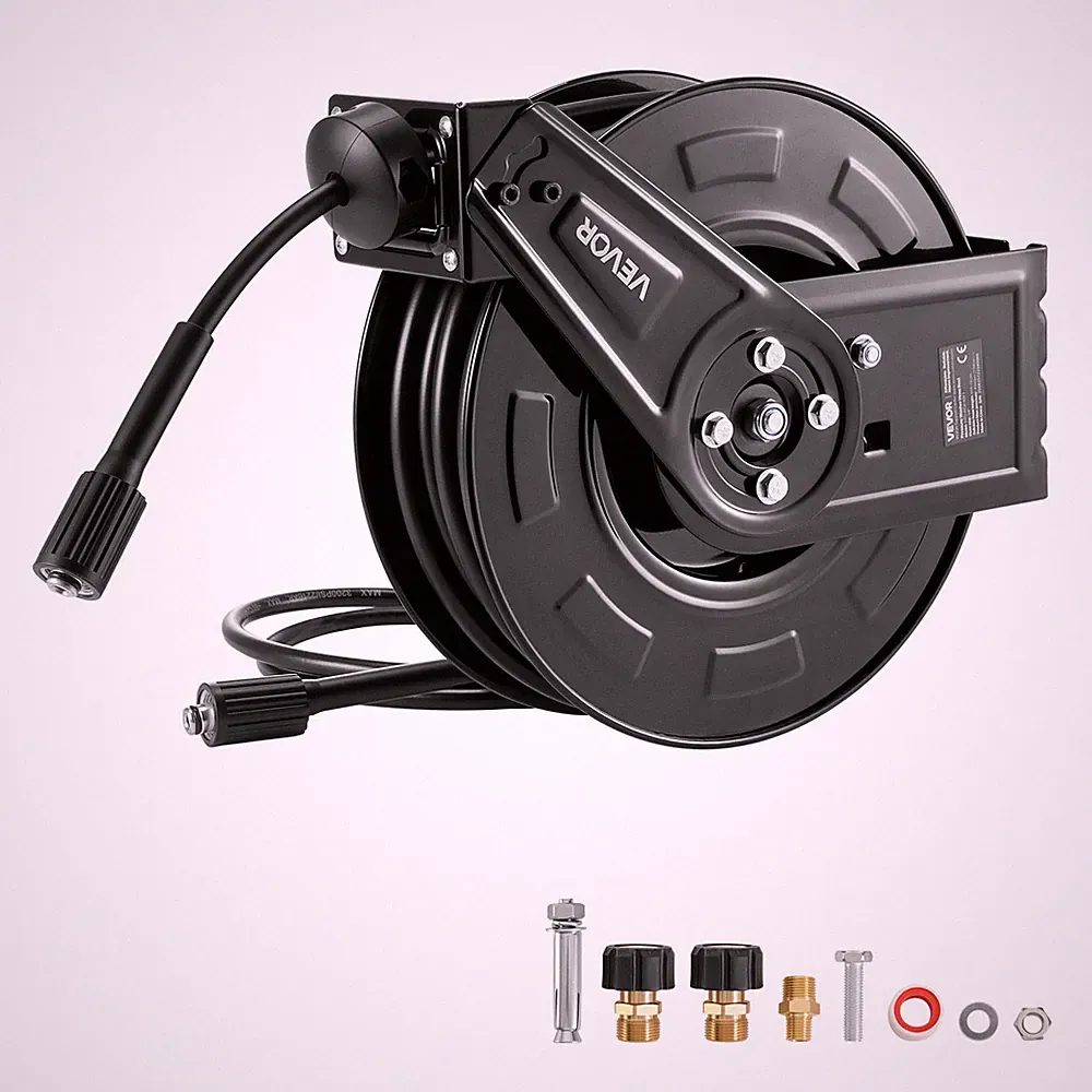 VEVOR Pressure Washer Hose Reel 60ft x 1/4in Retractable 4000PSI Auto-Rewinding