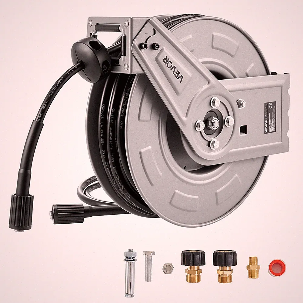 VEVOR Pressure Washer Hose Reel 65ft x 1/4in Retractable 3200PSI Auto-Rewinding