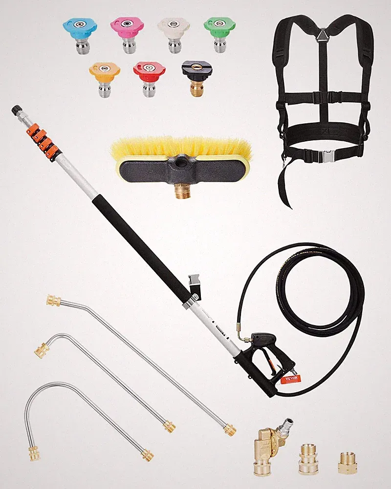 VEVOR Pressure Washer Telescoping Wand, 24 24FT with Brush Head, Black+Silver
