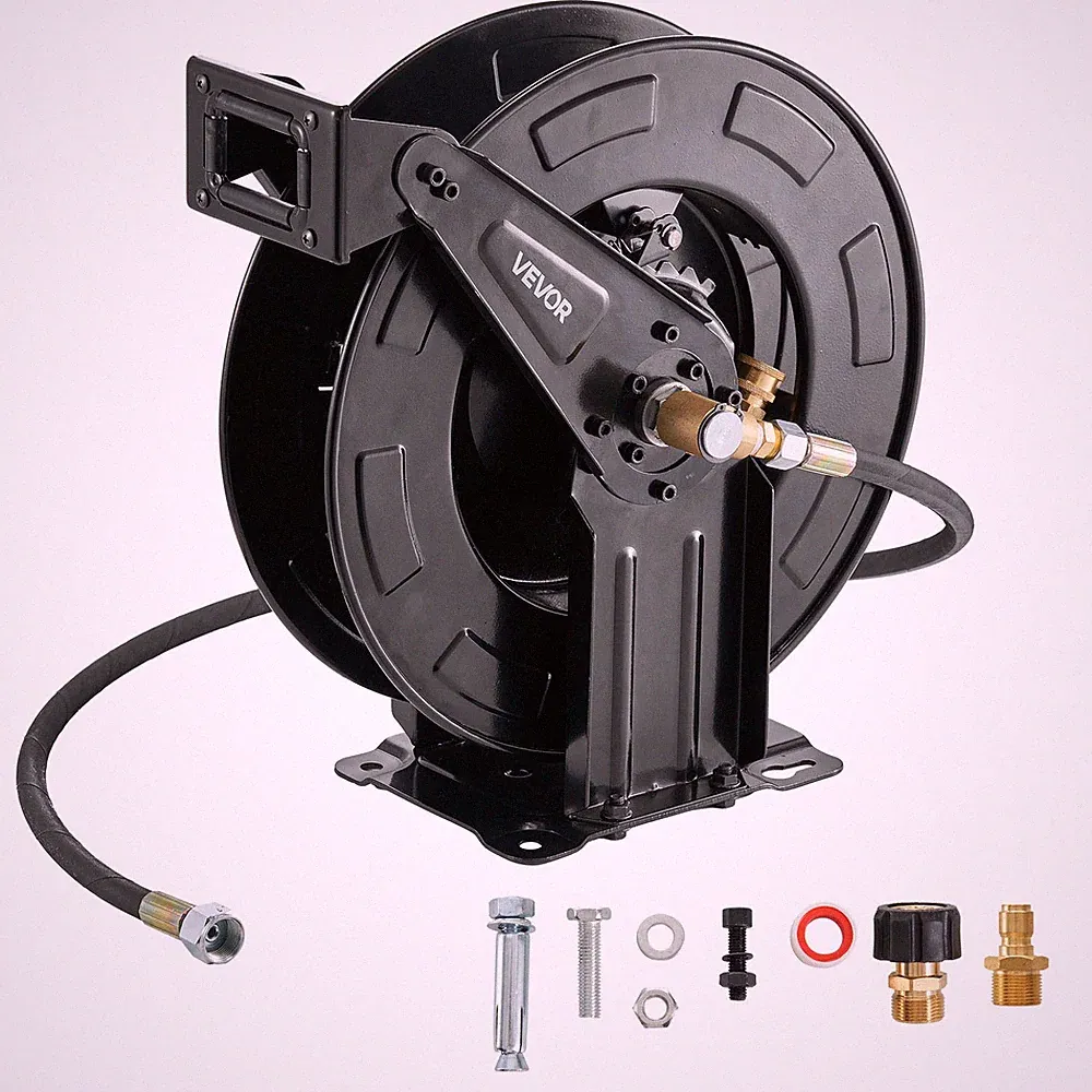 VEVOR Retractable Pressure Washer Hose Reel 3/8" x 50 ft 4000PSI Auto-Rewinding
