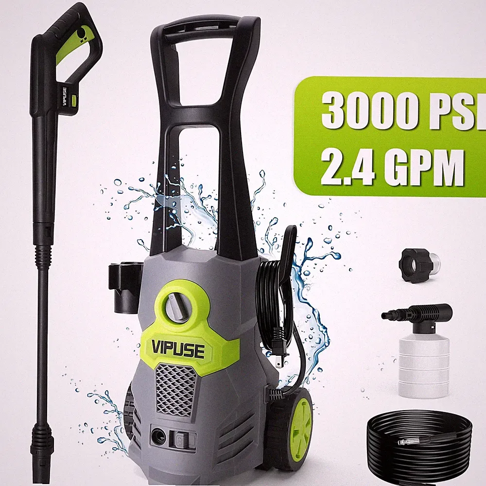Vipuse Electric Pressure Washer, 3000 PSI, 2.4 GPM, Rotatable 0-120 Nozzle