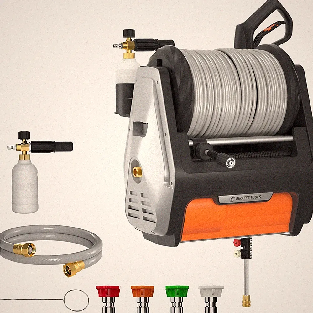 Wall Mount Pressure Washer Pro with 100Ft Retractable Hose, Electric Grandfalls
