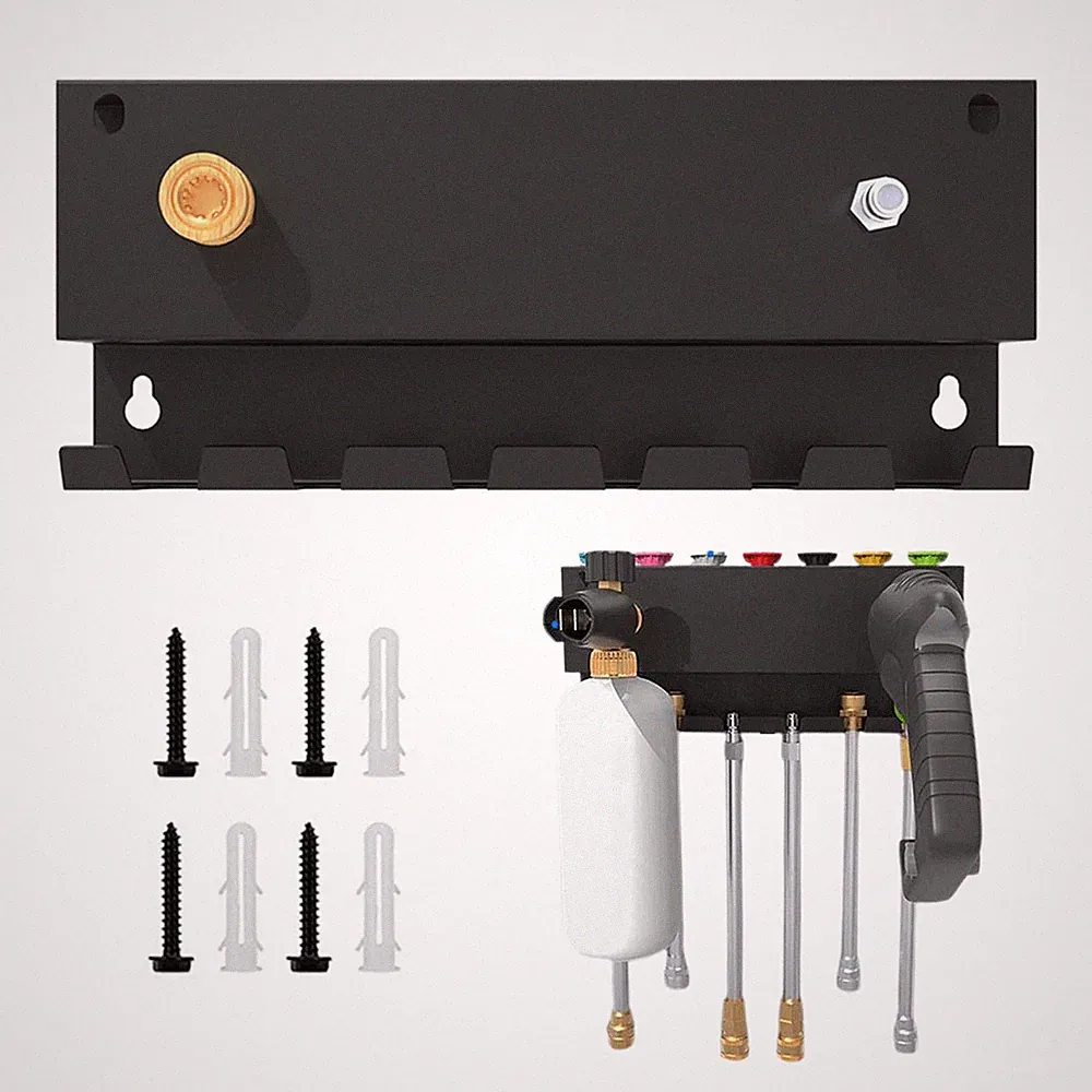 Wall Mount Pressure Washer Storage Rack 1/4 Quick Connectors Heavy Duty Metal
