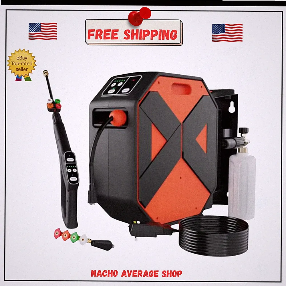 Wall Mounted 5000 PSI Pressure Washer 100FT Retractable Hose Foam 5-Stage Kit