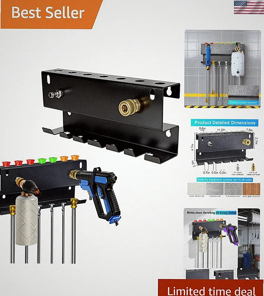 Wall-Mounted Pressure Washer Gun Holder | Universal 1/4" Quick Connect Rack f...