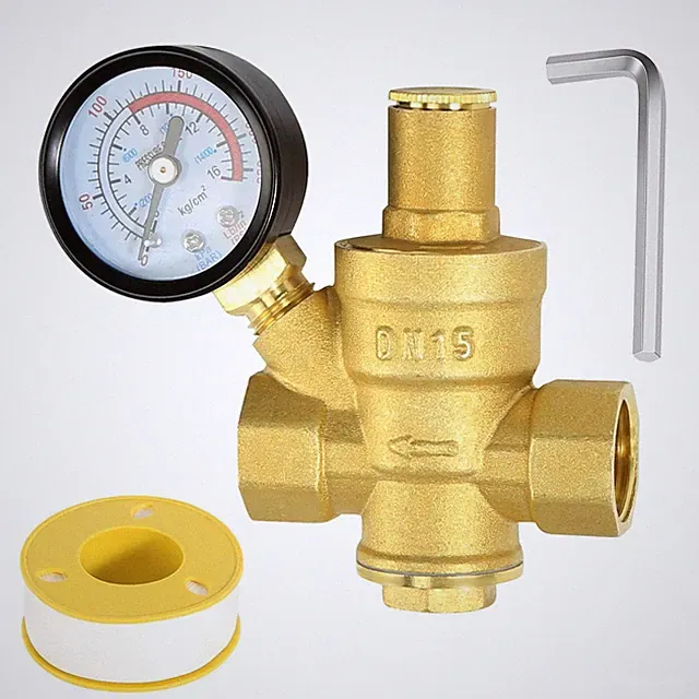 Water Pressure Regulator 1/2 inch with Gauge, Made of 100% High Hardness Bras...