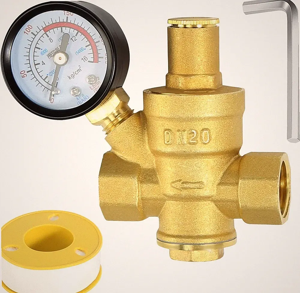 Water Pressure Regulator 3/4 inch with Gauge, Made of 100% High Hardness Bras...