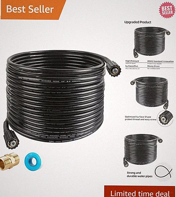 Weather-Resistant 50 FT Pressure Washer Hose - M22 Brass Thread, Easy Attachment