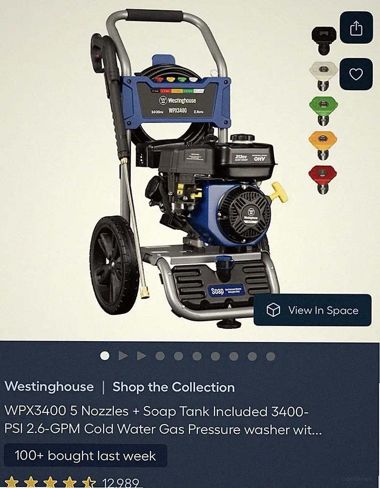 Westinghouse WPX3400 Gas Pressure Washer 3400 PSI, 2.6 Max GPM, Onboard Soap
