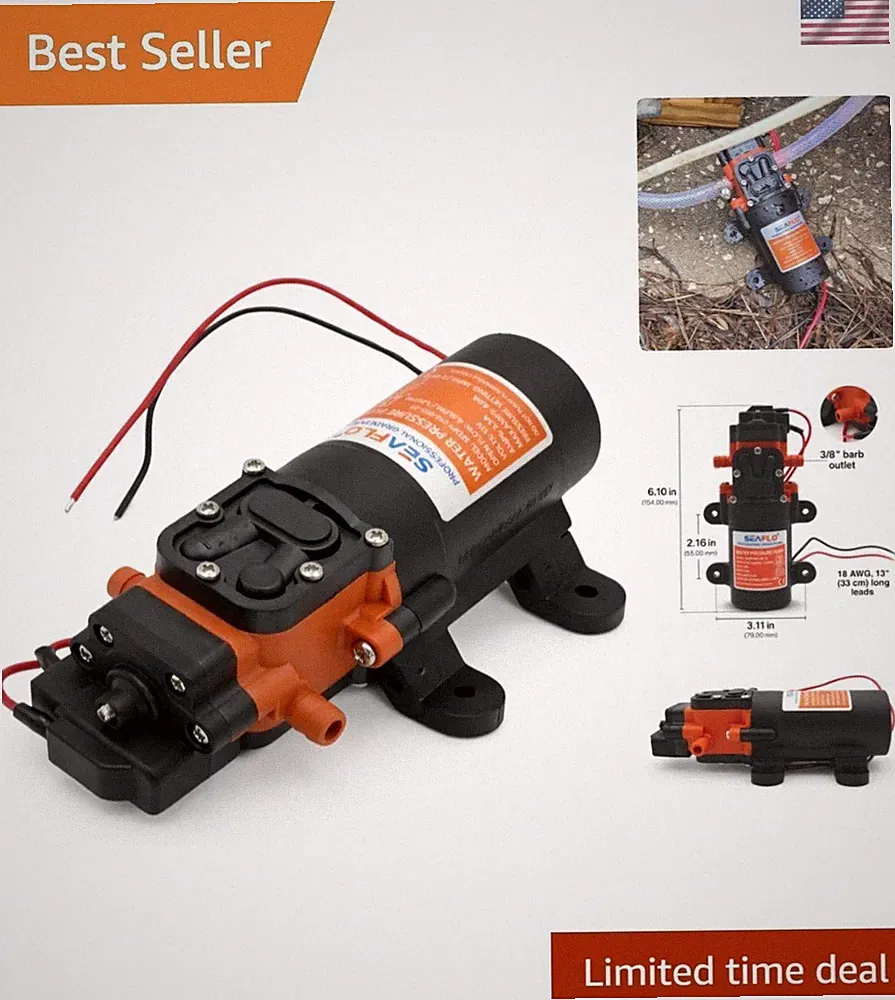 Whisper-Quiet 12V Water Pressure Pump - 1.2 GPM with Adjustable Pressure Switch