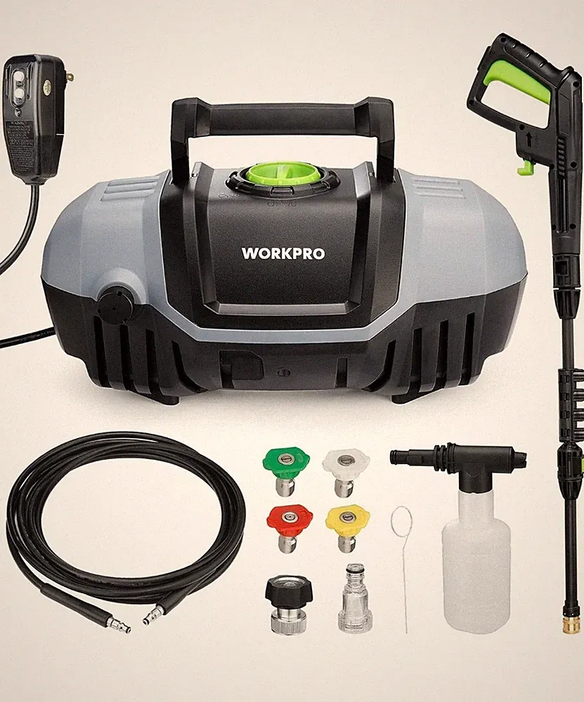 WORKPRO Compact Pressure Washer, 1900 Max PSI 1.8 GPM 12-Amp with 4 Nozzles