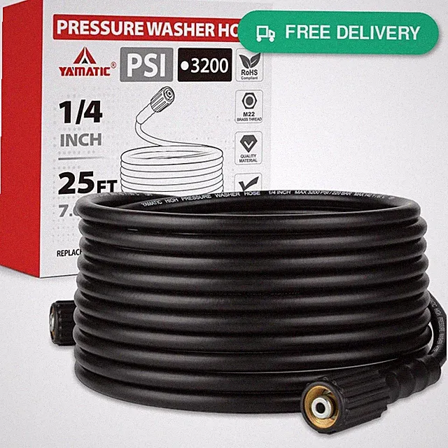 YAMATIC 25FT Pressure Washer Hose 1/4" 3200 PSI Kink Resistant M22 Brass