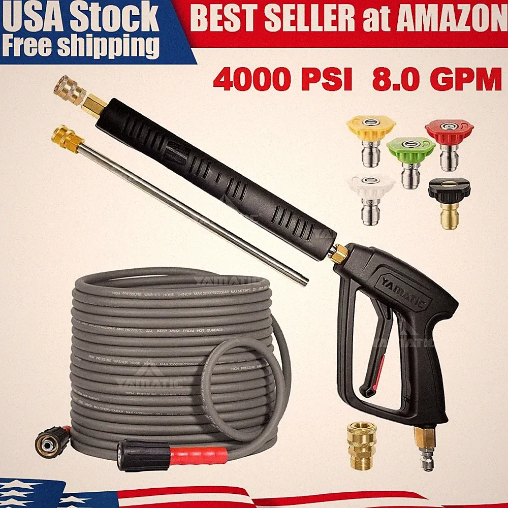 YAMATIC 3200 psi Power Washer Hose, 4000 psi Gun Extension Wand Spray Nozzle Tip