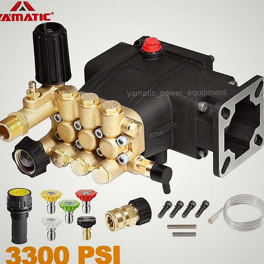 YAMATIC 3300 PSI Horizontal Triplex Pressure Washer Pump 3/4" Shaft 3.0 GPM