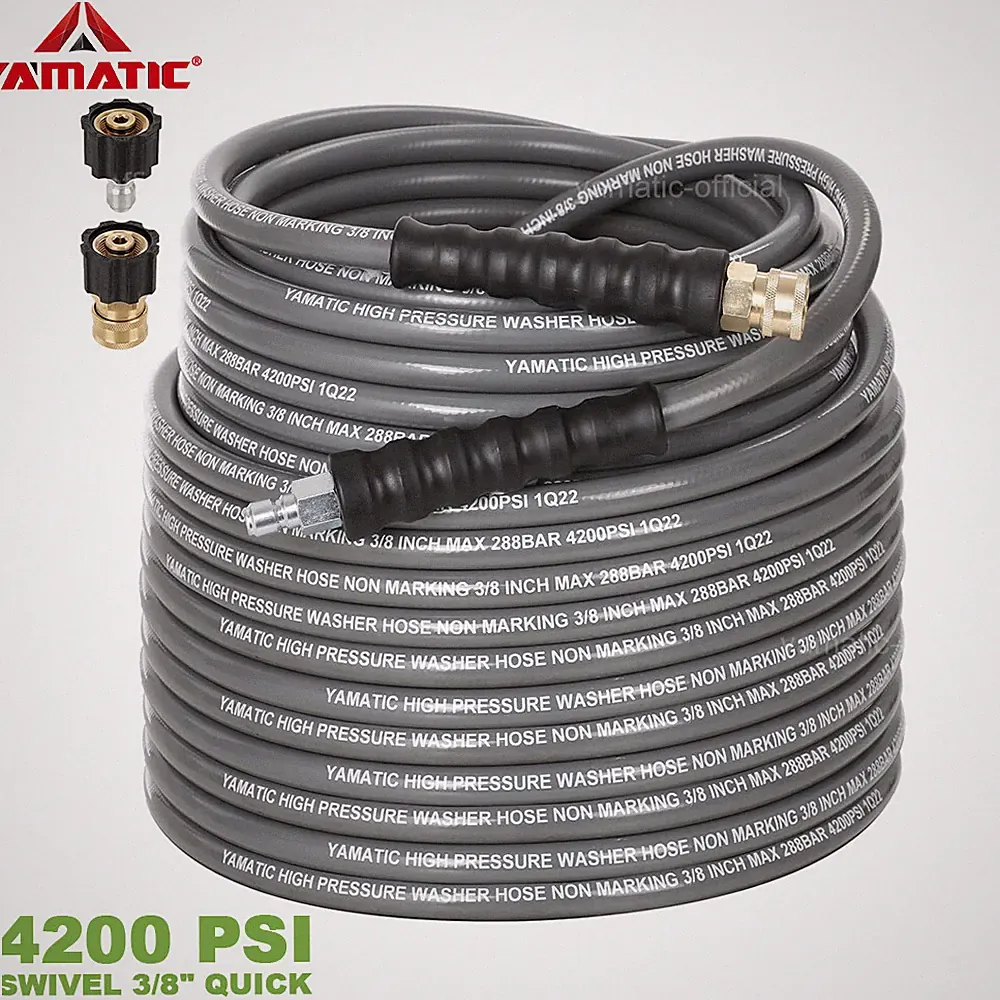 YAMATIC 4200 PSI 3/8" Rubber Pressure Washer Hose for Hot Water Quick Connectors