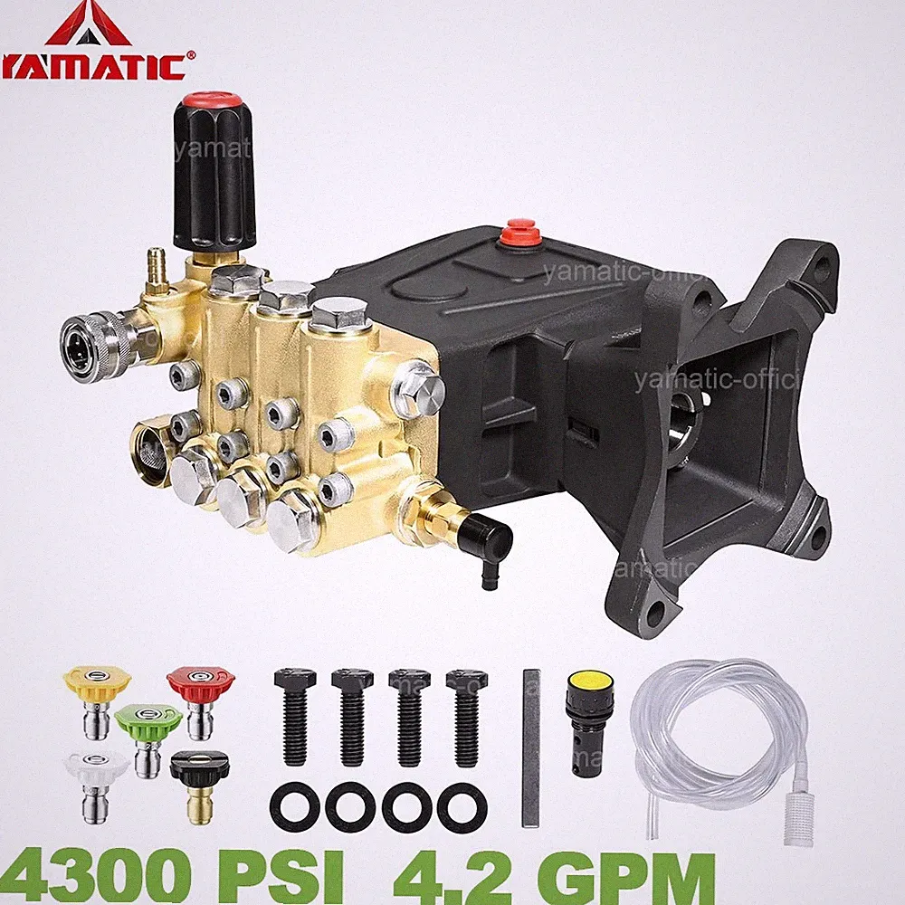 YAMATIC 4300psi Horizontal Triplex Plunger Pressure Washer Pump 1" Shaft 4.2 GPM