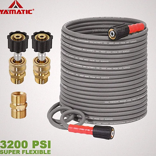 YAMATIC Flexible Durable Pressure Washer Hose 1/4" M22-14mm Quick Connectors