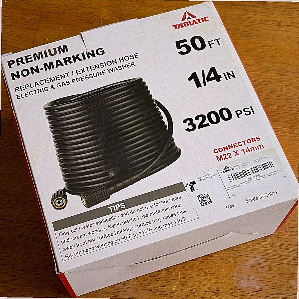 YAMATIC High Pressure Washer Hose 50 ft 1/4 in 3200 PSI M22 x 14mm. Never used.