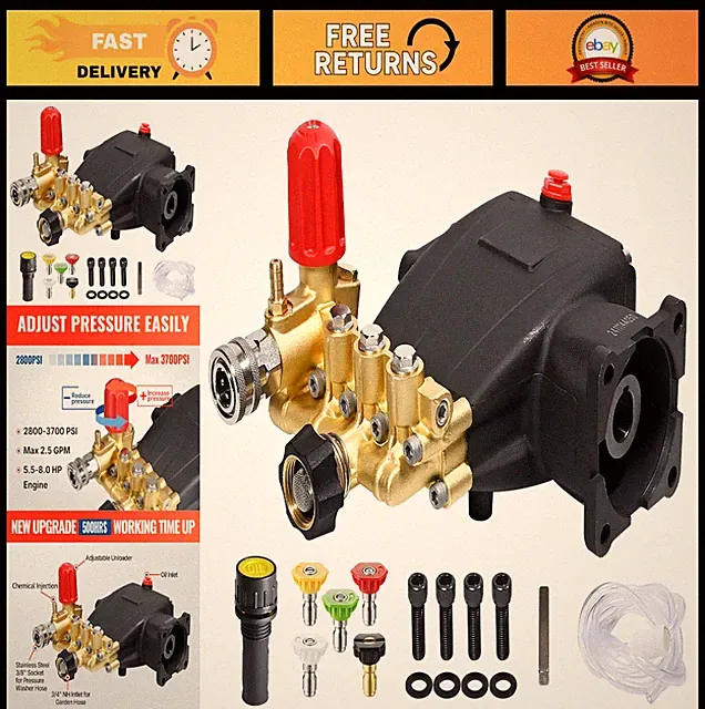YAMATIC Horizontal Triplex Pressure Washer Pump 2800-3700 PSI 2.5 GPM