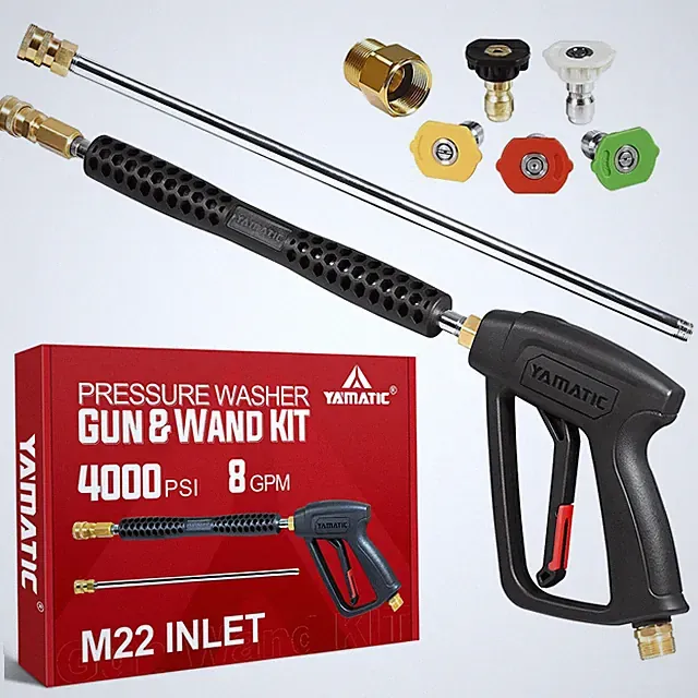 YAMATIC Pressure Washer Gun and Wand with 5 Spray Long handle 4000PSI, Black