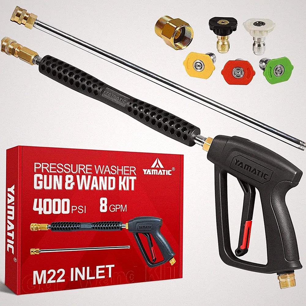 YAMATIC Pressure Washer Gun and Wand with 5 Spray Long handle 4000PSI, Black