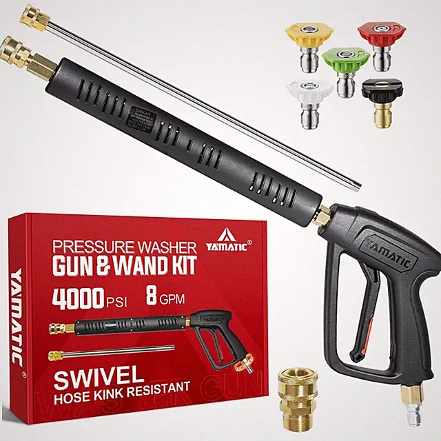 YAMATIC Pressure Washer Gun Wand with Swivel 3/8 Plug & M22 Coupler Stainless