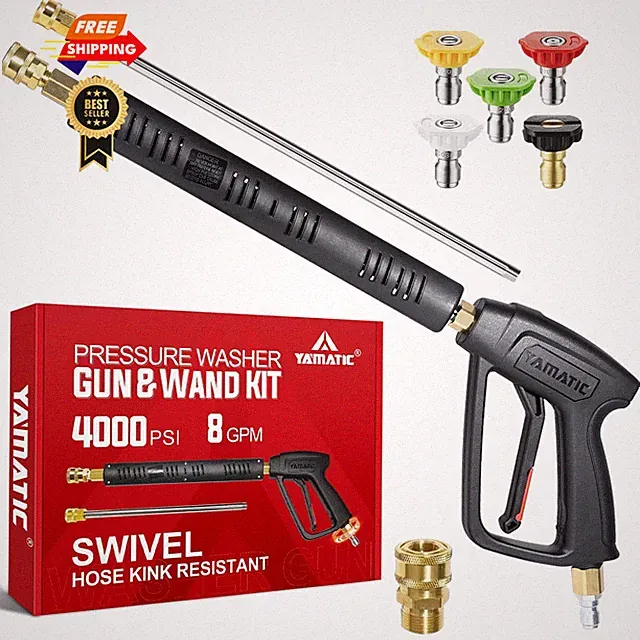 YAMATIC Pressure Washer Gun Wand with Swivel 3/8" Plug & M22 Long Gun, Black