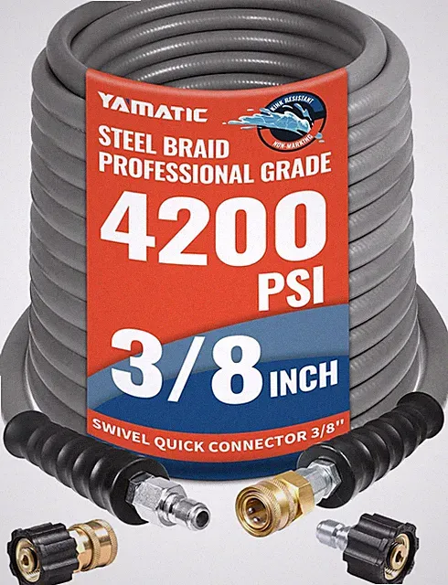 YAMATIC Pressure Washer Hose 100 FT, True 3/8"ID,4200 PSI, 250°F Hot Water, Stee